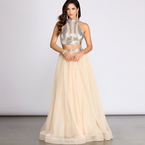 NWT WINDSOR Two Piece High Neck Tulle Dress size L - Picture 1 of 6